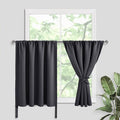 JIUZHEN Short Blackout Curtains for Small Window - Cafe Room Darkening Privacy Energy Saving Window Curtains Tiers for Bathroom,Kitchen, W 52 x L 36, Set of 2 Panels with Tiebacks,Dark Grey