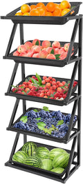 Fruit Vegetable Storage Basket,Kitchen Organizers 5 Tier Basket Stand Storage Baskets Market Shelf for Kitchen Store (Black)