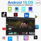 32-Inch FHD Smart Portable TV on Wheels, Rolling TV 1080P Touch Screen Android 15 OS Monitor, EDLA-Certified, 6G RAM + 128GB, 8MP Camera, Built-in 6–8H Battery, Full Swivel Rotation, Voice Remote