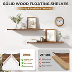 36"x6.8"x1.2" Solid Wood Floating Shelves 2-Pack - Rustic Brown Finish with Hidden Brackets, Perfect for Storage and Décor in Living Room, Kitchen, Bedroom