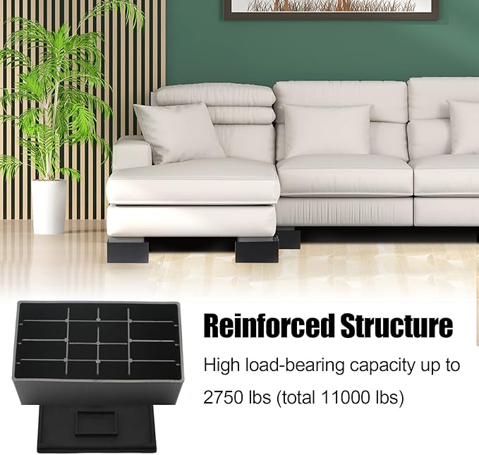 Bed Risers 5 inch, Oversized Extra Wide Bed Frame Risers, 11000lbs Heavy Duty Couch Risers, L Shape Wide Opening Furniture Risers for Bed, Couch, Desk, Chair, Soft, Platform, Dorm