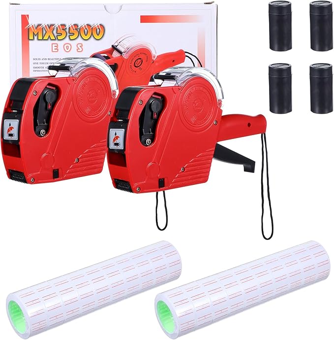 2 Pack Pricing Gun - 8 Digits Price Tag Gun with 8000 Labels & 4 Ink Rollers Kit Red Pricing Label Maker for Retailer,Supermarket