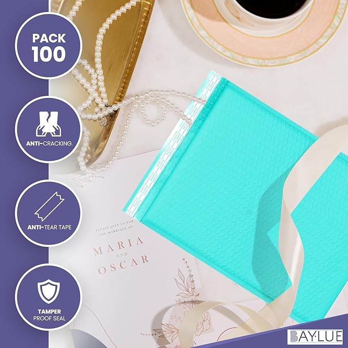 Teal Large Poly Bubble Mailers 12x15 inch | Self Seal Padded Envelopes Cushioned Bubble Mailer | Usable Size 12x15 | WaterProof | Lightweight mailing Shipping Bags | 100 Pack Bulk