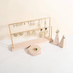 GemeShou wooden earring holder organizer for girls, maple stud earring display stand for boutique store, jewelry storage organizer shelf【maple stand-Two Tiers】