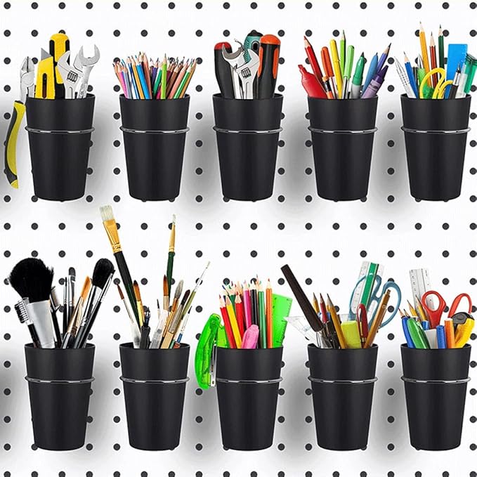 Garneck 5 Sets Pegboard Cup and Hook Organizer Set for Garage Workshop Office Black Pegboard Accessories with Sturdy Load-Bearing Cups for Small Tool Storage Easy No-Drill Installation for