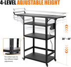 All-Steel AV Cart with Wheels and Power, Height Adjustable Media Workstation with Drop-Leaf Shelves for Projectors, Laptops & Printers, Heavy Duty Presentation Cart with Pull-Out Keyboard Tray