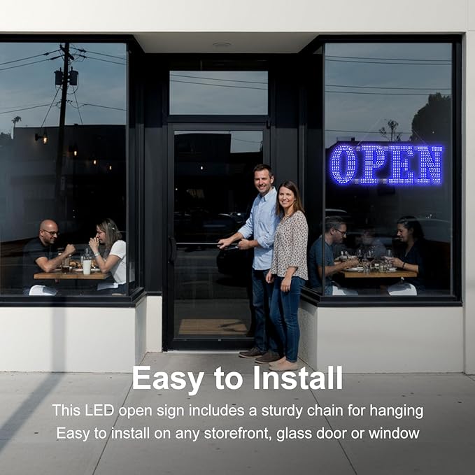 Large LED Open Signs for buiness with 13 Scene Modes, 40" x 14" Unique Design Blue Open Sign for Business Hour Open Sign for Window Stores Retail and Restaurant