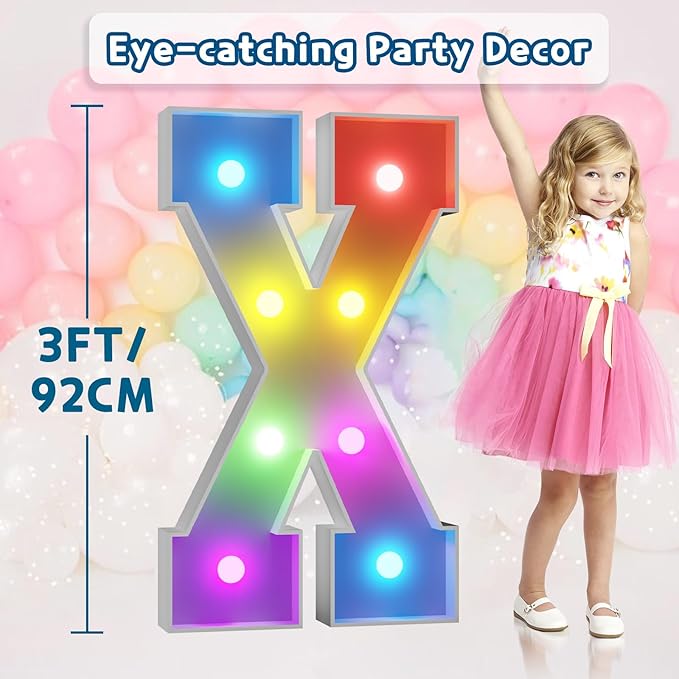 imprsv 3FT Colorful Marquee Letters X, 18 Colors Large Light up Letters Alphabet Sign with Remote, Big Marry Me Sign, Birthday Party Decorations Anniversary Wedding Decoration