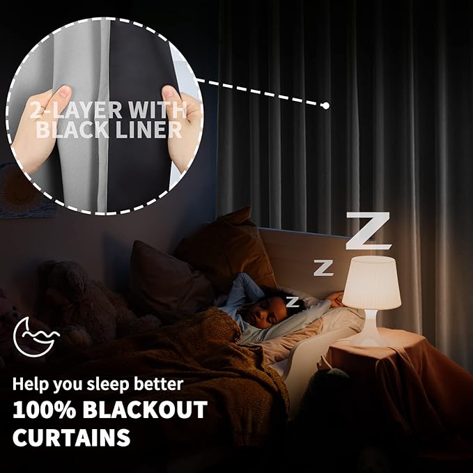 Light Grey Blackout Curtains for Bedroom 54 Inch Length 2 Panels Set, Thermal Insulated Sun Blocking Soundproof Grommet Short Thick Loft Basement Window Curtains, Each 42 Inch Wide
