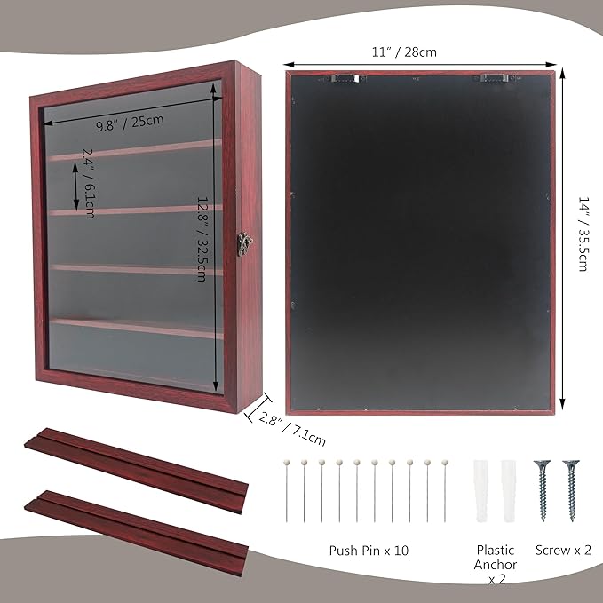 GMFrames 11x14 Wooden Shadow Box Frame with Removable Shelves Deep Display Case for Military Medals Keepsakes Cherry