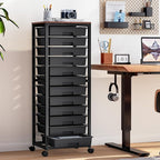 Rolling Cart with Drawers,12 Drawer Rolling Cart,Rolling storage cart with drawers,Black Rolling Drawer Cart,Teacher Rolling Cart for Classroom Storage,Craft Cart with Wooden Tabletop