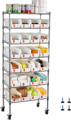 VEVOR 7-Tier Rolling Bin Storage Rack, 24 Small Bins, Bin Rack Storage Steel Wire Shelving System with Wheels, Mobile Tool Organizer for Garage, Warehouse, Office, Restaurant, Classroom, Kitchen