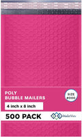 Hot Pink Small Bubble Mailers 4x8 Inch #000 | Thick Padded Poly Bubble Mailer Envelopes | 500 Pack Bulk | Trading Card Sports Card Shipping