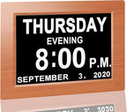 JALL 【New 2024】 Digital Calendar Alarm Day Clock - with 8" Large Screen Display, am pm, Multiple Alarms, for Impaired Vision People, The Aged Seniors, The Dementia, for Desk, Wall Mounted, Wood