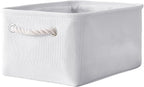 TheWarmHome Decorative Basket for Organizing - Medium-1Pack 13.8L*9.8W*6.7H Rectangular Fabric Storage Bin Organizer Basket with Handles for Clothes (White)