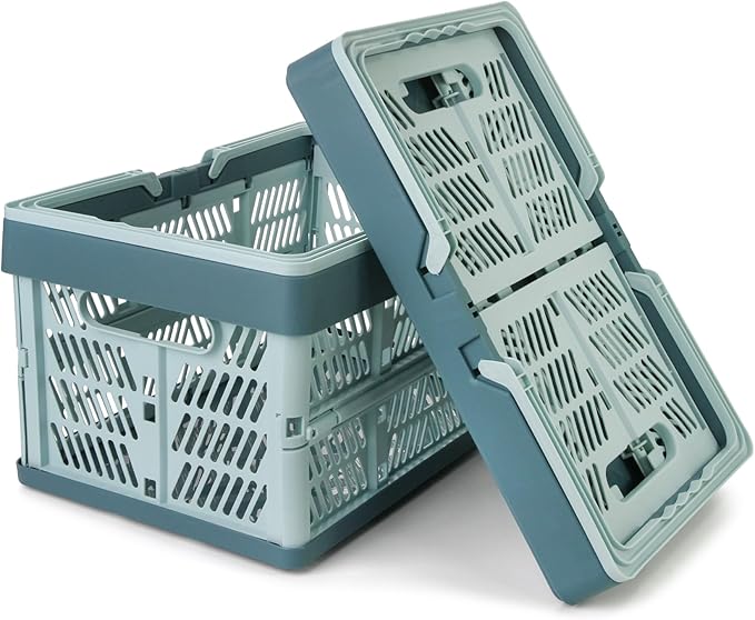 Domiella 2-Pack Foldable Storage Baskets, Collapsible PP Crates with Handles - 20L Capacity, Strong and Portable for Home Organization, Picnic and Shopping, Blue