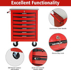 7 Drawers Tool Cart on Wheels with Stainless Steel Worktop, Heavy Duty Mobile Rolling Drawer Tool Chest with Locking Wheels & Lockable Drawers, Garage Tool Storage Cabinet (Red, 7 Drawers)
