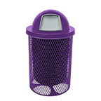 COATEDOUTDOORFURNITURE RDT-TXTPUR Heavy Duty 32 Gallon Round Trash Receptacle, Liner Included, Textured Sandstone with Textured Purple Steel Dome Top, Made in America