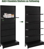 Pegboard Display Stand, Gondola Retail Shelving Wall Display for Convenient Grocery Office Supply or Liquor Stores, Single Side Peg Board Panels, Extra 20 Hooks, No Including 4 Shelves
