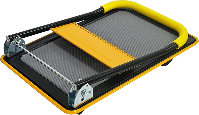 Yellow Folding Platform Hand Truck 330 lbs Capacity, Heavy Duty Flatbed Cart with 360° Swivel Silent Wheels, Non-Slip Steel Dolly for Warehouse, Office, or Home – Foldable Design