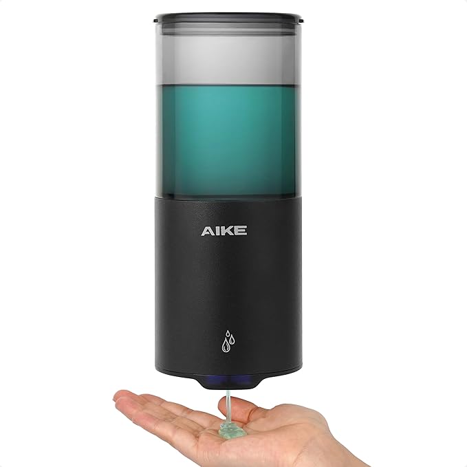AIKE Automatic Wall Mount Liquid Soap Dispenser for Home and Commercial Bathroom 13.5oz IPX7 Waterproof,Matte Black Stainless Steel