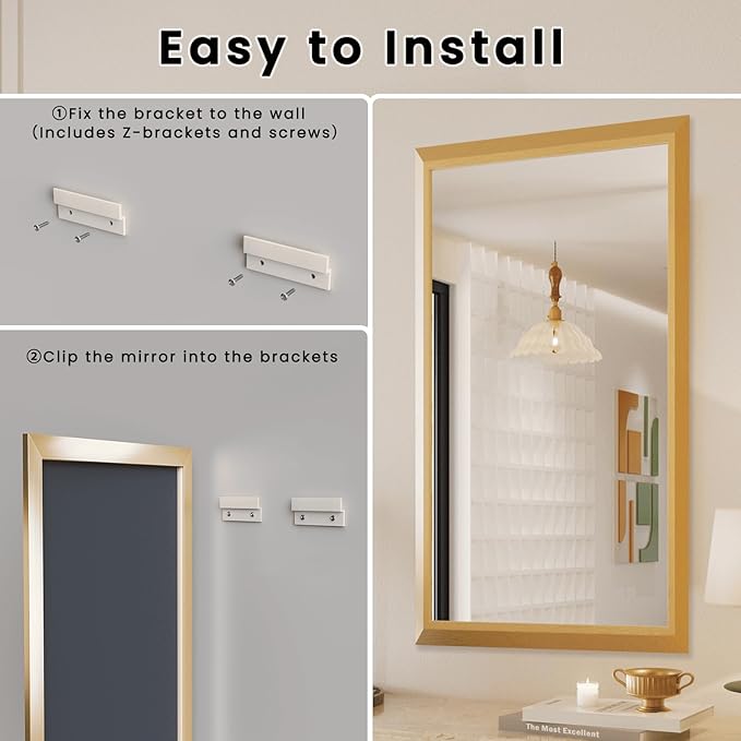 Amorho Bathroom Mirror, 50x36 Inch Golden Thick Metal Framed Wall Mirrors for Over Sink, Wall-Mounted Mirrors Perfect for Bedroom, Living Room, Entryway, Rectangle (Horizontal/Vertical).