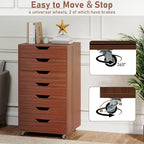 LOKO 7-Drawer Storage Cabinet, Versatile Drawer of Chest with Lockable Wheels, Mobile Office Lateral File Cabinet, for Home Office, Study (Walnut, 16" D x 19.5" W x 34.5" H)