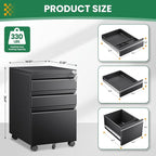 3 Drawer Mobile File Cabinet with Lock,Under Desk Storage Filing Cabinet for Home Office Fits A4 or Letter Size(Unassembled,Black)