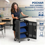 POCHAR 30 Unit Device Laptop Charging Cart for Chromebooks, Tablets, and Laptops for K-12 Education Classrooms, and Libraries, —Open-Back Design, Grounding Protection, Easy Assembly