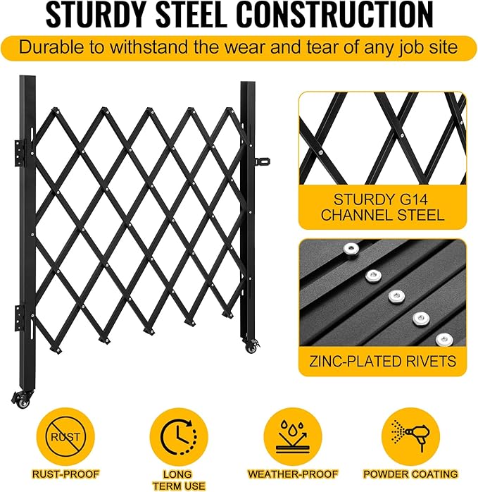 Folding Security Gate 35.83''W X 48.03''H Steel Scissor Door Gate Barricade Gate Expandable Security Gate Flexible Accordion Security Gate with 360° Wheels&Padlock