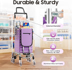 Folding Shopping with Waterproof Liner & 360° Swivel, Cart Grocery Trolley Laundry Stair Climbing Handcart W/ 6/8 Wheels,Silver