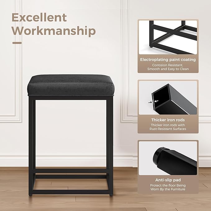 MAISON ARTS Bar stools Set of 4 Black | Counter Height for Kitchen Island | Modern Metal Frame 24" Backless Stools | Faux Leather Upholstered Farmhouse Bar Height Seating