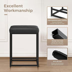 MAISON ARTS Bar Stools Set of 2 | Counter Height Bar Stools for Kitchen Island | Modern Black Barstools with Metal Frame&Faux Leather Upholstery | Farmhouse Backless Bar Stool | 24" Bar Height Stools