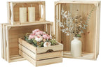 Large Wooden Crates Unfinished Set of 4 Storage Crates, Decorative Wood Storage Crate for Display Rustic, Nesting Wooden Container Boxes Made from 100% Wood