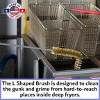Deep Fryer Cleaning Brush – L-Shaped High-Temp Commercial Kitchen Tool - Heavy Duty Brass Bristles - Heat Resistant to 750F for Food Debris - Deep Fryer Cleaner - Made in USA by FryOilSaver Co. B53C