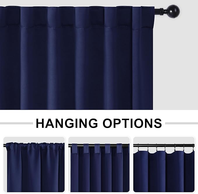 Hiasan Blackout Patio Sliding Door Curtain Extra Wide Thermal Insulated Blind Privacy Room Divider Curtain with Back Tab & Rod Pocket for Bedroom Partition Glass Door (100 x 84 Inches, Navy Blue)