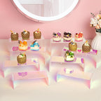 Iridescent Acrylic Display Risers, 8pcs Rainbow Display Stand Rectangular Stands Showcase Transparent Display Shelf for Dessert Cupcake Collectibles Figures Jewelry Perfume Christmas Decor