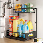 Under Sink Organizer and Storage, Height Adjustable Cabinet Organizer with Slide Out Drawer, Pull Out Under Sink Storage, Multi-Purpose 2 Tier Sink Shelves for Kitchen Bathroom Pantry (Black, 1 Pack)