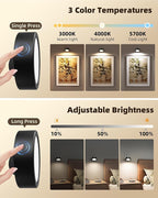 EZVALO LED Wall Mounted Lights, 5500mAh Rechargeable Wall Light Wall Sconces Lamp, 3 Color Temps & Remote and Touch Control, 360°Rotation Dimmable Cordless for Bedroom Reading Study Bedside (Black)