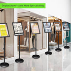 6Pack Adjustable Pedestal Sign Holder - 8.5''x11'', Floor Standing Poster Sign Stand, Aluminum Frame for Vertical/Horizontal View, Outdoor/Indoor Use, Black