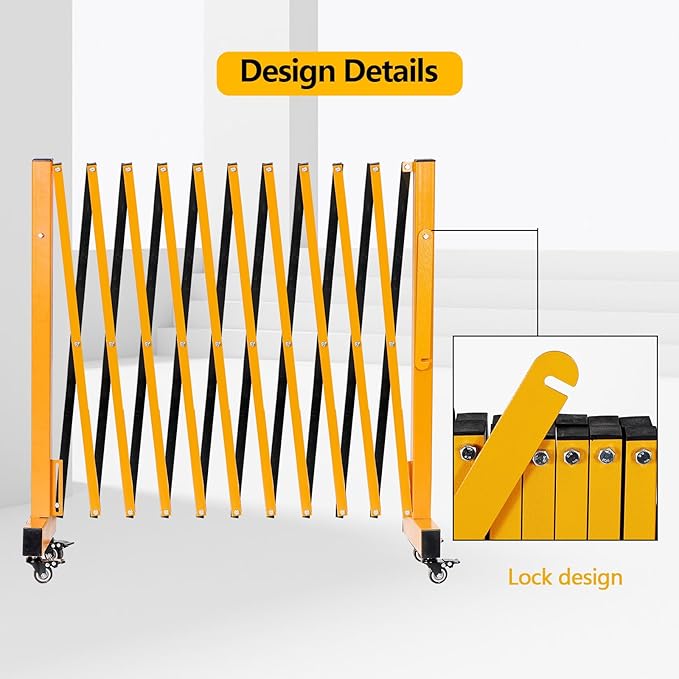 11FT Industrial Expandable Barricade Folding Security Gate with Wheels,Retractable Driveway Gate with Aluminum Fence(Yellow, 11FT)