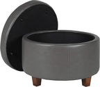 HomePop Round Leatherette Storage Ottoman with Lid, Charcoal Grey Large