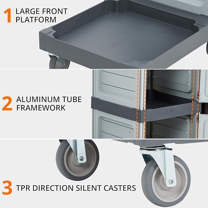 Heavy-Duty Commercial Janitorial Cleaning Cart with 2 Cabinets, 3 Shelves, Vinyl Bag, and Wheels for Housekeeping in Hotels, Schools, and Apartments