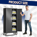 61" H Metal Garage Storage Cabinet, Rolling Tool Cabinet with 2 Doors and Wheels, Locker Steel Cabinet with 3 Adjustable Shelves, Organization Cabinet for Garage,Office,Home,Gym,School（Black）