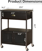 Catrimown Coffee Cart Station with Storage Drawer, Small Microwave Stand with Storage Cabinet, Coffee Stand Station, Rolling Island Cart for Living Room, Dining Room, Kitchen, Black