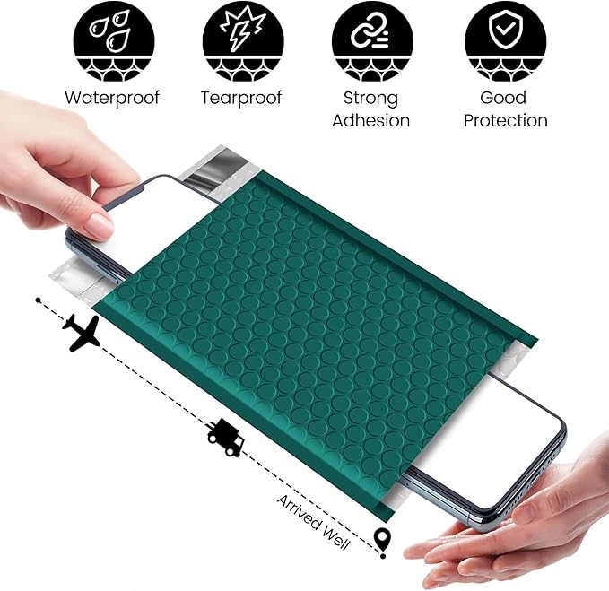 Fuxury Bubble Mailers 4x8" 200 Pack Self Seal Bubble Envelopes Padded Mailers Usable Size 4x7" Forest Green Padded Envelopes for Small Business Envelope Mailers
