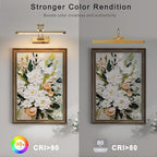 Battery Picture Lights for Wall, Rechargeable Gallery Light Wireless Art Display Lights with Dual-Rods Swing Arm Brass Painting Light with Remote & Timer 3CCT Dimmable Wall Sconces for Portrait 16”
