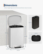 Garvee 13 gal / 50 L Metal Kitchen Trash Can with Lid, Large Rustproof Garbage Can for Kitchen, Step-on Trash Bin with Inner Bucket, Rear Handle, Soft Close Lid, White