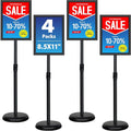 4 Pack Sign Holder Stands - 8.5 x11 inch Standing Sign Stand, Adjustable Poster Sign Holder Pedestal Floor Sign Stand, Aluminum Snap Open Frame for Vertical & Horizontal View Sign Stand, Black