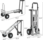 Aluminum Convertible Hand Truck, 800lbs 3 in 1 Folding Dolly Cart Lightweight Frame,Heavy Duty Industrial Platform Cart Handtruck for Construction, Logistics, Shopping, Home, Office Moving (Black)